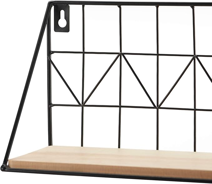 Mkono Floating Shelves Wall Mounted Set of 2 Rustic Wood Storage Display Shelf with Metal Wire Basket, Hanging Shelf for College Drom Room Bedroom Bathroom Living Room Kitchen Office, Beige,Medium