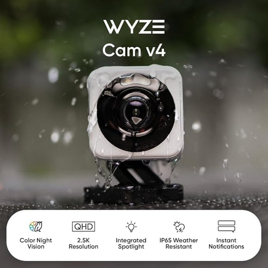 WyzeCam v4 with 20ft Extension Cable, 2.5K QHD IP65 Indoor/Outdoor Home Security Camera w Night Vision, Spotlight & Siren, 2-Way Audio, Baby/Pet Monitor, Works with Alexa & Google Assistant, Grey