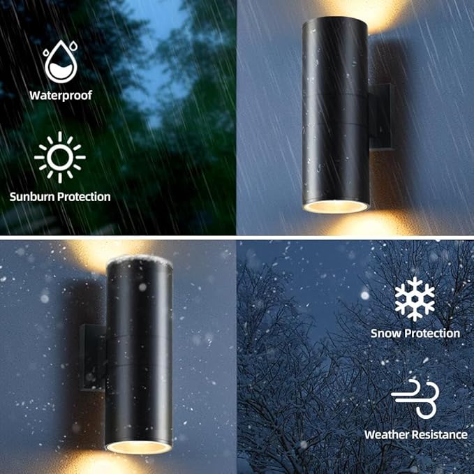 SHIMR Modern Outdoor Wall Lights Color Changing 2 Pack, RGBCW Smart Outdoor Lights Ambiance Sconce with Remote Control, Black Aluminum Exterior Lighting Fixtures Up and Down Lights [ETL Listed]