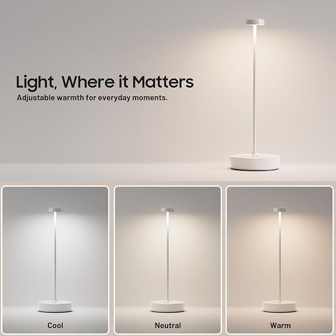2Pack Cordless LED Table Lamp，Rechargeable Battery Desk Lamps, 3 Color Stepless Dimmable Metal Battery Table Lamps, Portable Table Light
