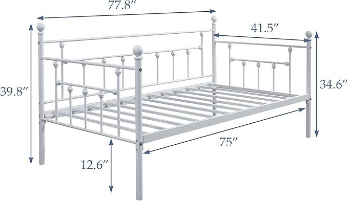 VECELO Daybed Frame, Twin Size Metal Platform Bed with Headboard,Heavy Duty Steel Slats Support for Living Room Bedroom Guest Room, Easy Assembly