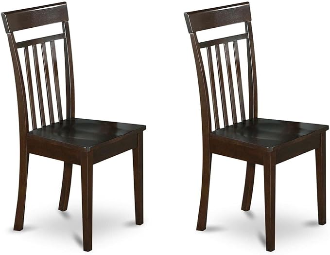 East West Furniture CAC-CAP-W Capri Dining Chairs - Slat Back Wooden Seat Chairs, Set of 2, Cappuccino