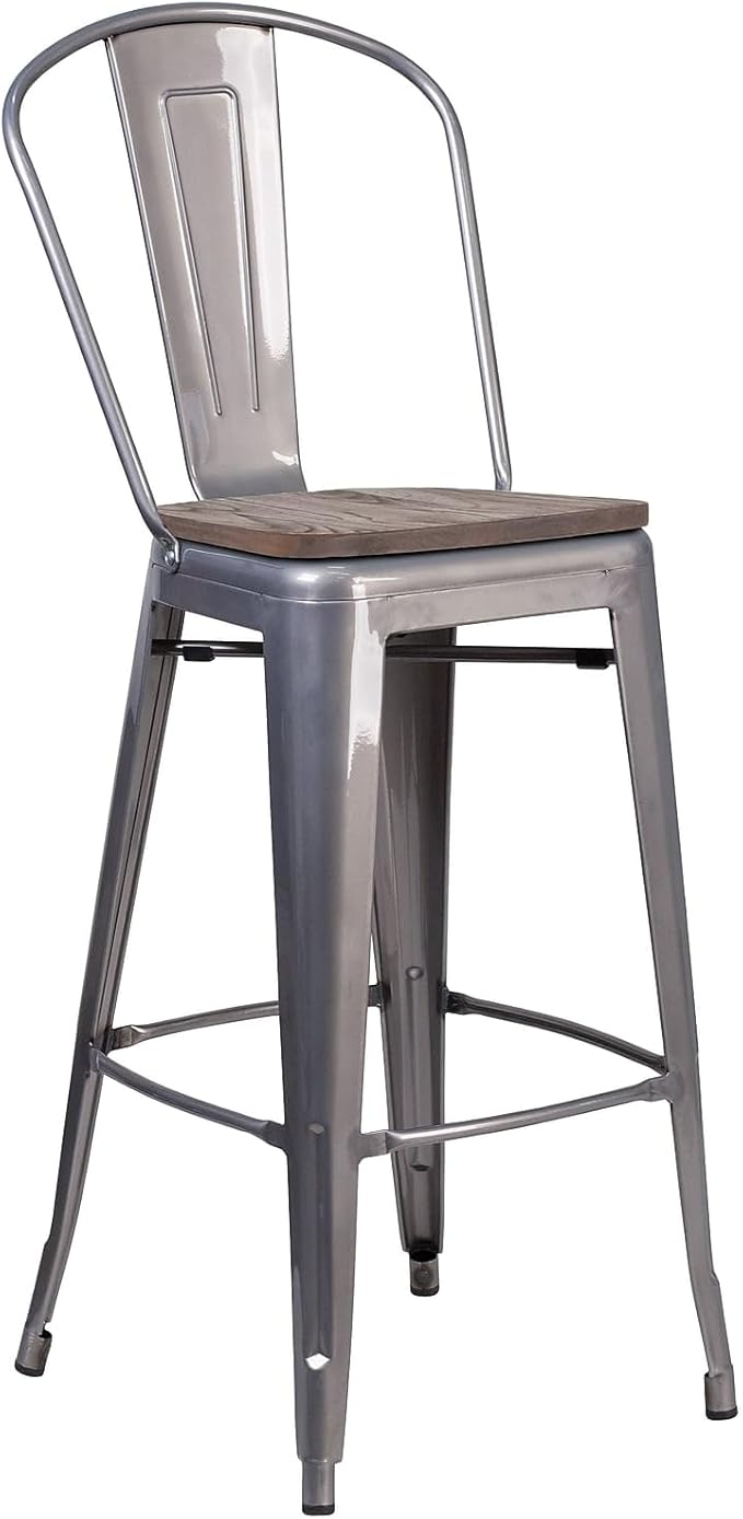 Flash Furniture Commercial Grade 30" High Black Metal Indoor-Outdoor Barstool with Removable Back