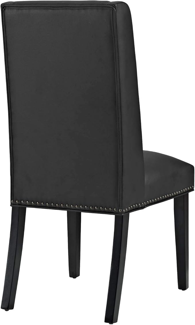 Modway Baron Modern Tall Back Wood Faux Leather Upholstered Parsons Four Kitchen and Dining Room Chairs with Nailhead Trim in Black