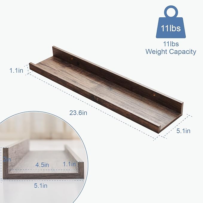 Wall Shelves for Living Room, Nursery Book Shelves Smoke Gray Bathroom Shelves Over Toilet Floating Shelves for Wall, Modern Wood Storage for Bedroom, Kid's Room, Kitchen, 24inch, Set of 6
