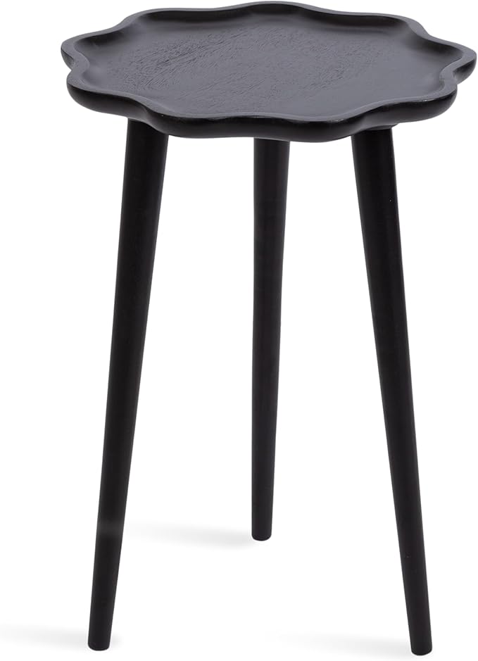 Kate and Laurel Alezar Modern Wooden Round Side Table; 15 x 15 x 22; Black; Solid Wood End Table with Wavy Edge for Bedroom Nightstand or Living Room Accent Table
