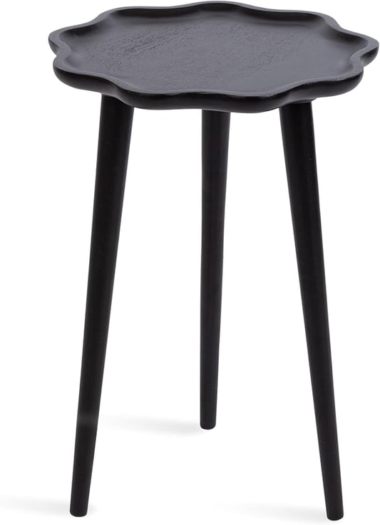 Kate and Laurel Alezar Modern Wooden Round Side Table; 15 x 15 x 22; Black; Solid Wood End Table with Wavy Edge for Bedroom Nightstand or Living Room Accent Table