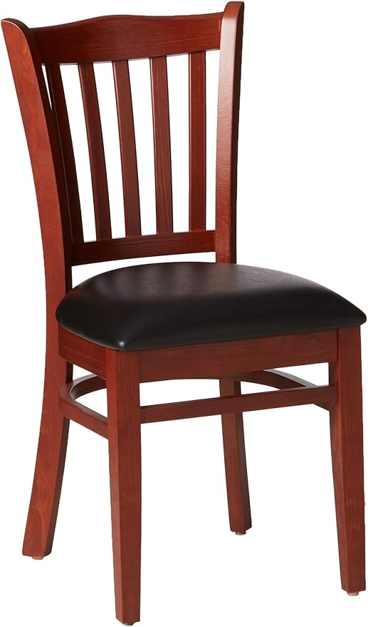 Flash Furniture 4 Pack HERCULES Series Vertical Slat Back Walnut Wood Restaurant Chair - Black Vinyl Seat