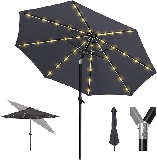 Tempera Solar Patio Umbrella 40 LED Lighted Outdoor Umbrella Table Market Umbrella with Push Button Tilt and Crank, Solar Umbrella with Sturdy Pole&Fade Resistant Canopy, Easy to Set