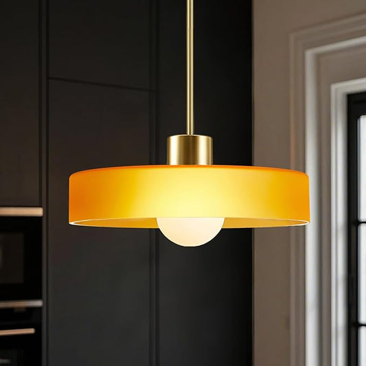 Pendant Lights Kitchen Island: Mid-Century Modern Hanging Light Fixture - Glass Pendant Lamp for Entryway Dining Room Over Table Bedside (Orange, 35cm/13.78inch)