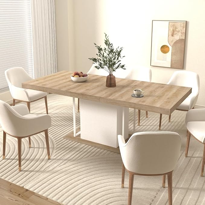 KEIKI Extendable Dining Table for 6-10 People, Dining Room Table for Gatherings, Living Meeting Room