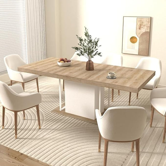 KEIKI Extendable Dining Table for 6-10 People, Dining Room Table for Gatherings, Living Meeting Room
