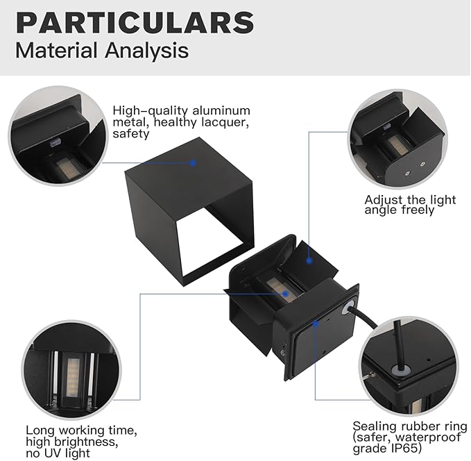 Indoor Wall Sconce & Outdoor Wall Lights,3000K/4000K/6500K Up Down Outdoor Wall Sconce Lights,4.72 Inch 1300LM Square Sconces Wall Lighting,ETL Listed,Adjustable Beam,Waterproof,Rust-Resistant,1 Pack