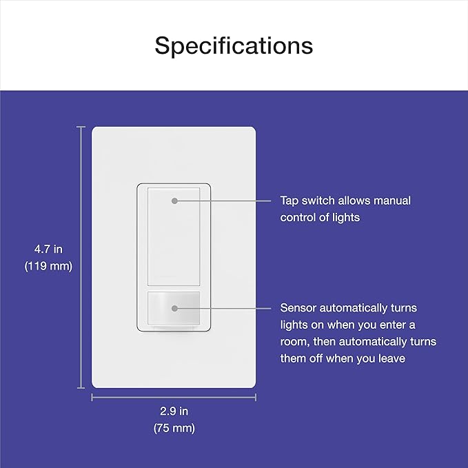 Lutron Maestro Motion Sensor Light Switch Indoor for Bathroom, Garage, Laundry Room, Any Bulbs, Occupancy Vacancy Sensor, Single-Pole, MS-OPS2-IV, Ivory