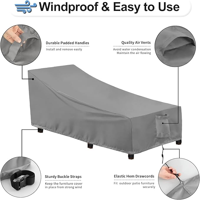 OutdoorLines Outdoor Waterproof Patio Chaise Lounge Chair Cover - UV Resistant Lounger Covers Heavy Duty Weatherproof Patio Sofa Furniture Covers, 2 Packs, 78Wx35.5Dx33H Inches, Gray