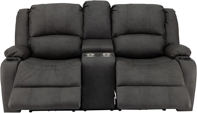 RecPro Charles 70" Powered Double RV Wall Hugger Recliner Sofa | Loveseat | RV Furniture with Upgraded 2023 Fabric (Gunmetal)