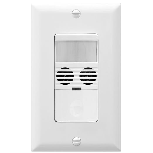 Enerlites MWOS-W Motion Sensor Switch, Ultrasonic and PIR Dual Technology, Occupancy Sensor, Motion Sensor Light Switch, NEUTRAL WIRE REQUIRED, Wall Plate Included, White