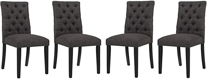 Modway Duchess Modern Tufted Button Upholstered Fabric Parsons Four Dining Chairs in Brown
