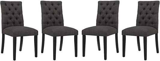 Modway Duchess Modern Tufted Button Upholstered Fabric Parsons Four Dining Chairs in Brown