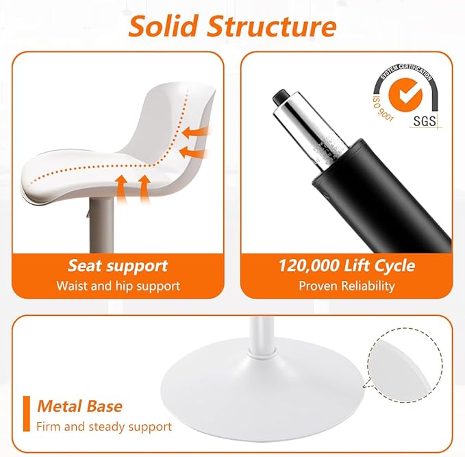 Kidol & Shellder Bar Stools Set of 4 Adjustable Swivel Counter Height Stools, Modern PU Leather Upholstered with Back Solid Color Barstools for Kitchen Island White