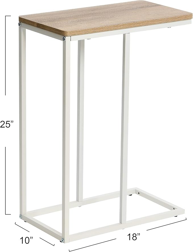 Household Essentials Jamestown C-Shaped Side End Table Coastal Oak Rustic Wood Grain and White Metal