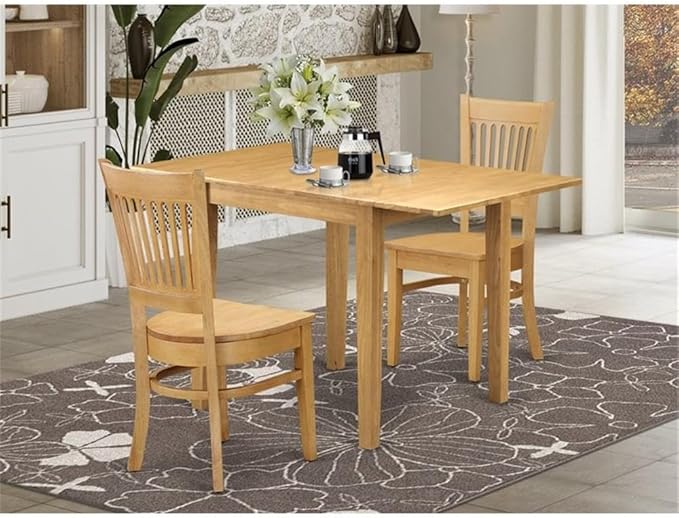 East West Furniture NDVA3-OAK-W 3 Piece Modern Dining Table Set Contains a Rectangle Wooden Table with Dropleaf and 2 Dining Chairs, 30x48 Inch, Oak