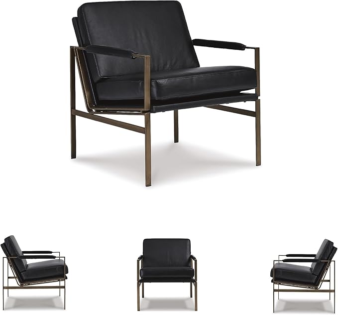 Signature Design by Ashley Puckman Mid-Century Modern Leather Accent Chair, Black