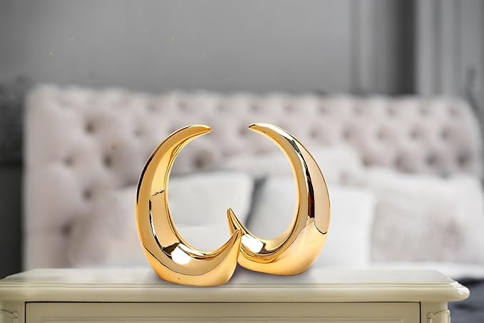 2 Pieces Gold Small Animal Statue Moon Statue Decor Modern Style Ceramic Moon Figurines Statues for Home Decor Accents Living Room Office Table Bookshelf Desk Bedroom Decorative Objects