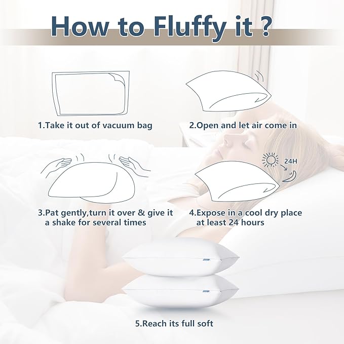 CozyLux Soft Supportive Bed Pillows for Side and Back Sleepers, Oeko-Tex Certified Down Alternative Filling, Hotel Quality Fluffy Sleeping Pillow, Standard Size Set of 2, White, 18" x 26"