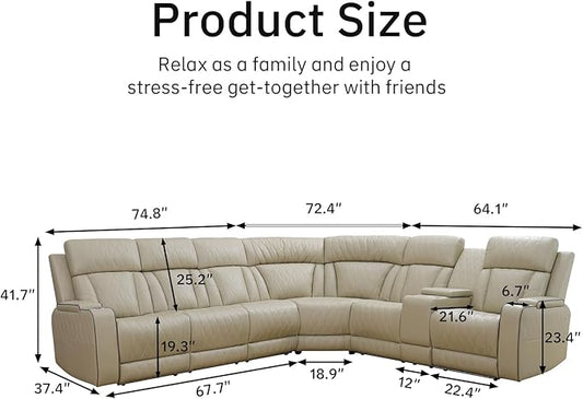 Power Reclining Sectional Sofa for Living Room - Reclining Couch with Console, Cup Holders, USB Ports and LED Lights, L-Shaped Home Theater Seating Set