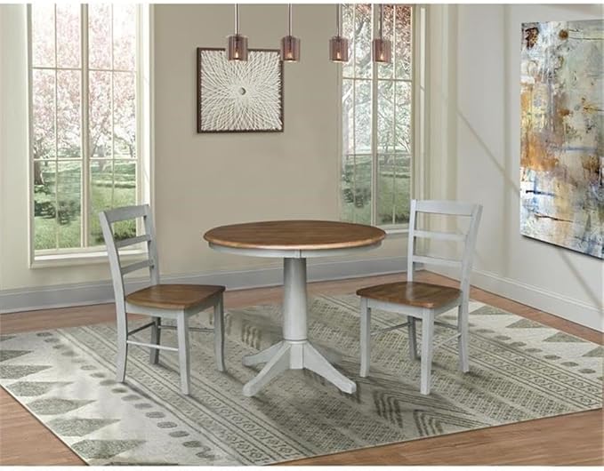 IC INTERNATIONAL CONCEPTS Wood Dining Table with 2 Madrid Ladderback Chairs in Distressed Hickory/Stone
