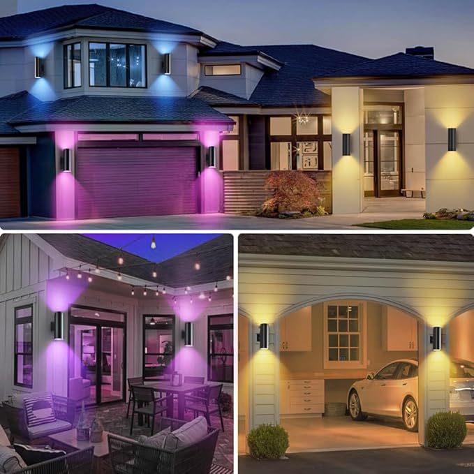 SHIMR Modern Outdoor Wall Lights Color Changing, RGBCW Smart Outdoor Lights Ambiance Sconce with Remote Control, Black Aluminum Exterior Lighting Fixtures Up and Down Lights [ETL Listed]