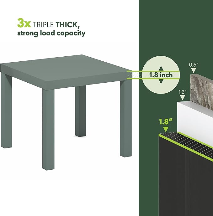 Furinno Classic Side Table Set of 2, Square Modern End Table with 1.8" Triple Thick Tabletop, Simple Night Stand, Bedside Table, Toolless Assembly, for Living Room, Bedroom, Sage Green