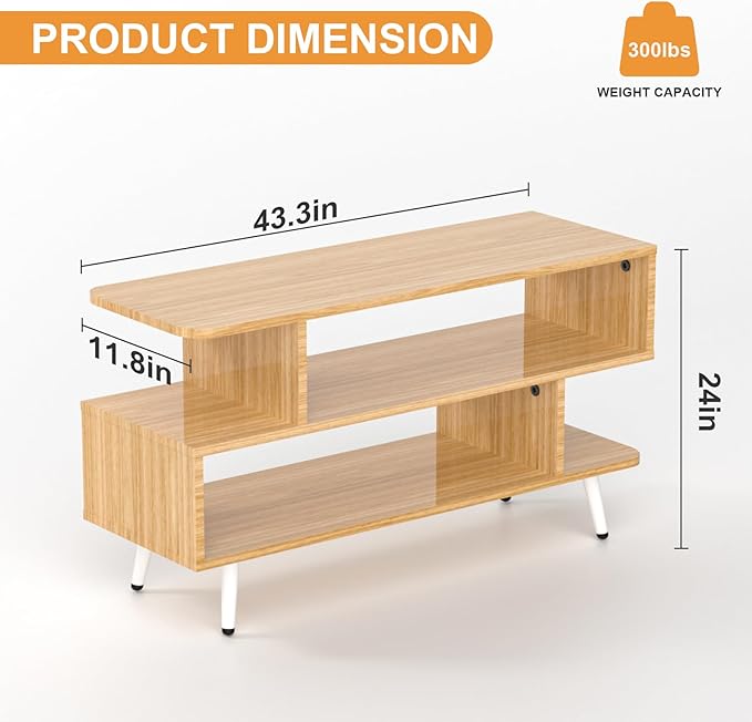 Lightdot TV Stand for TVs up to 45'', Modern Entertainment Center with 3 Open Storage Shelf, Sturdy Media Console Table for Living Room/Entrance/Sofa Cabinet, Large Capacity, Easy Installation-Walnut