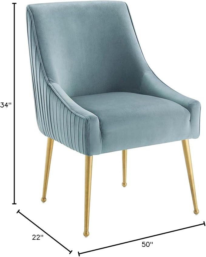 Modway Discern Pleated Back Upholstered Performance Velvet Dining Chair Set of 2, Light Blue