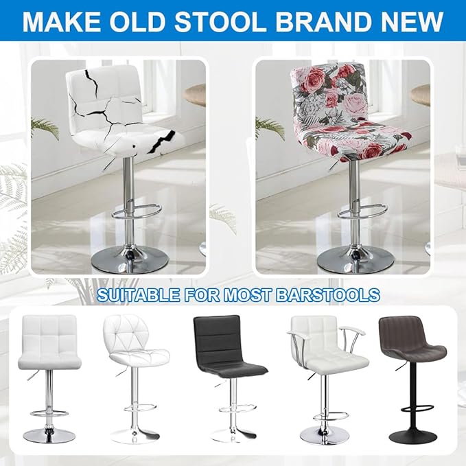 Levoberg Bar Stools Cover Set of 2 Printed Armless Swivel Barstools Slipcovers with Backs Stretch Square Counter Height Bar Stools Covers Mid Low Back Chair Cover for Kitchen Dining Room Bar #9