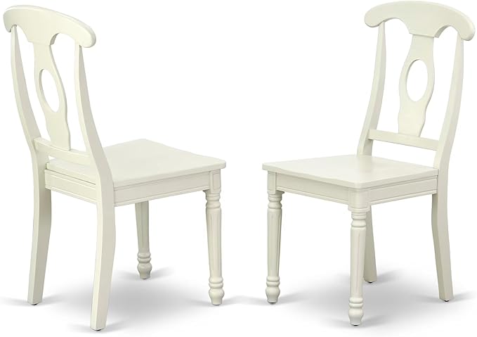 East West Furniture DLKE5-LWH-W 5 Piece Dining Room Furniture Set Includes a Round Kitchen Table with Dropleaf and 4 Dining Chairs, 42x42 Inch, Linen White