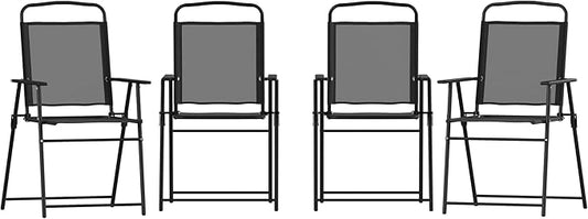 Flash Furniture Mystic Folding Patio Sling Chairs, Outdoor Textilene Lawn Chairs with Armrests, Set of 4, Black