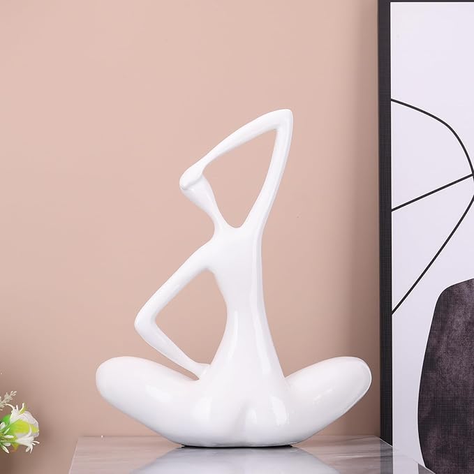 LCCCK White Sculpture Woman Statue Abstract Art Female Statues, Modern Funky Home Decor Yoga - White Decor Accents, for Bookshelf Decorative Objects Shelves Office Shelf Desktop Figurines Decoration