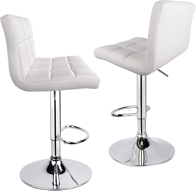 Leopard Bar Stools, Modern PU Leather Adjustable Swivel Bar Stool with Back, 1 Chair (White)
