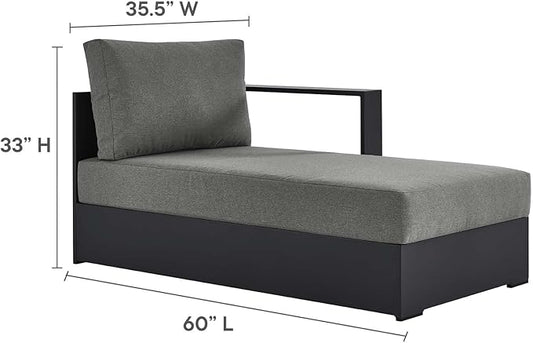 Modway Tahoe Powder-Coated Aluminum Outdoor Chaise Lounge in Gray Charcoal with Weather-Resistant Cushions, Modular Right-Facing Patio Lounger for Pool Furniture or Sectional Sofa Set