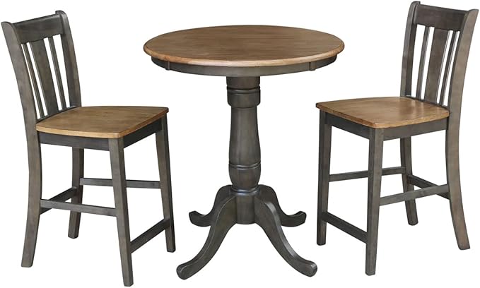 IC INTERNATIONAL CONCEPTS 30" Round Wood Counter Height Table with 2 Stools in Hickory/Washed Coal