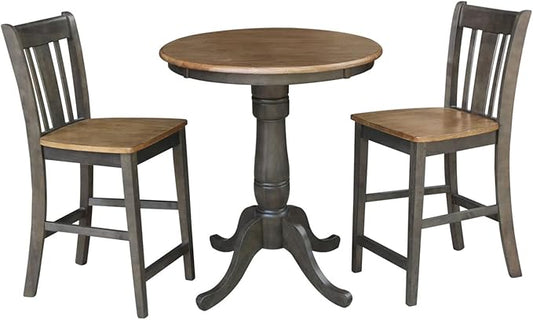 IC INTERNATIONAL CONCEPTS 30" Round Wood Counter Height Table with 2 Stools in Hickory/Washed Coal