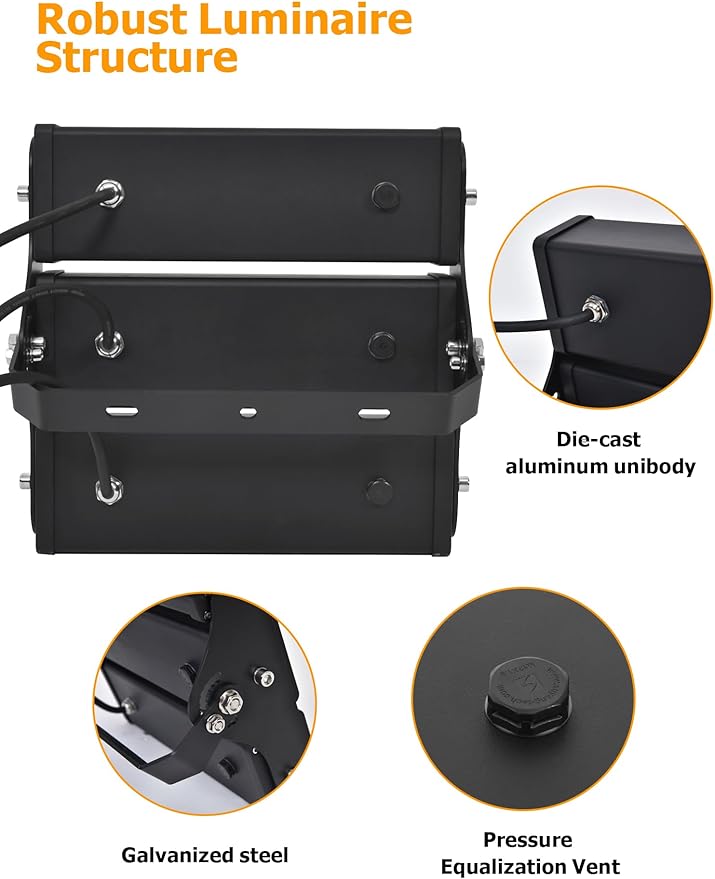 WERISE 150W Flood Lights Outdoor, IP66 Waterproof 30000LM 200LM/W Super Bright LED Stadium Light with Plug, 6000K Daylight White 100-277V Security Floodlight Lighting for Yard Parking Lot