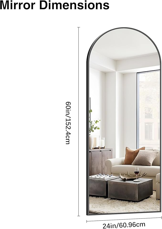 Arched Mirror, 24’’x60’’ Black Arch Mirror for Bathroom, Arched Bathroom Mirror with Frame, Modern Wall Mounted Mirror for Over Sink Mantle Bedroom Vanity Living Room Entryway
