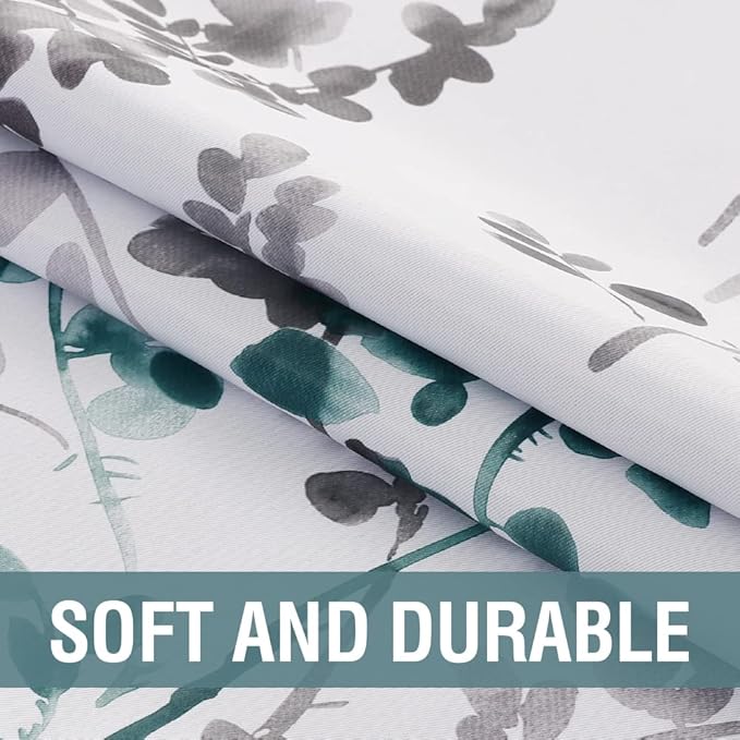 H.VERSAILTEX Room Darkening Curtains 63 Inches Long 2 Panels Floral Curtains and Drapes for Bedroom Light Blocking Thermal Insulated Grommet Window Curtains for Living Room, 2 Panels, Grey and Teal