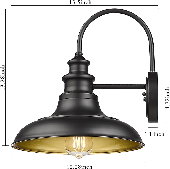 Dusk to Dawn Sensor Outdoor Barn Light Fixture, 12.3 Inch Dome Outdoor Wall Sconce Farmhouse Wall Mount Lights Exterior Light Fixture Black Finish Industrial Wall Lantern for Porch, 2Pack