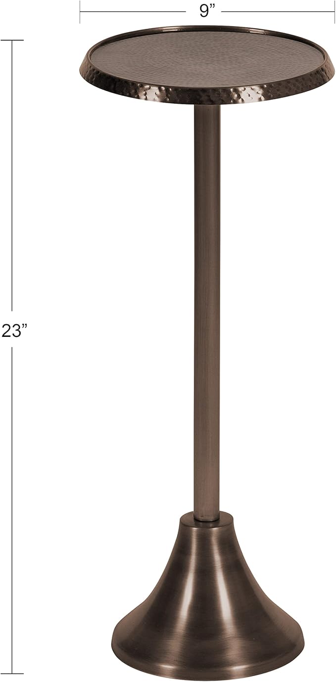 Kate and Laurel Sanzo Modern Pedestal Drink Table; 9 x 9 x 23; Bronze; Decorative End Table with Hammered Tabletop