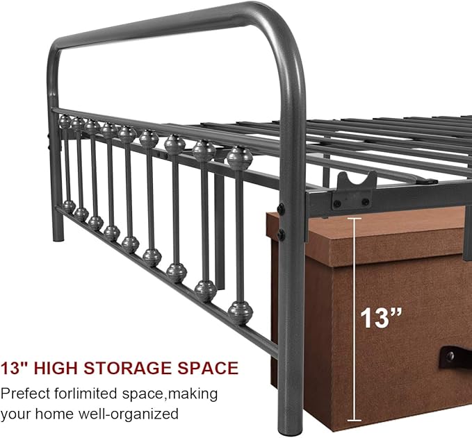 NEEBIRGELIA Metal Bed Frame Queen Size with Headboard and Footboard Single Platform Mattress Base,Metal Tube and Iron-Art Bed（Queen,Gray Silver）