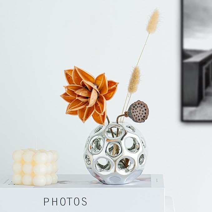 Silver Knot Orbs Decorative Objects, Modern Geometric Balls Centerpieces, Orb Knick Knacks Home Decor, Ceramic Coffee Table Sculptures for Living Room, Bedroom, Office Desktop, Bookshelf (Silver)